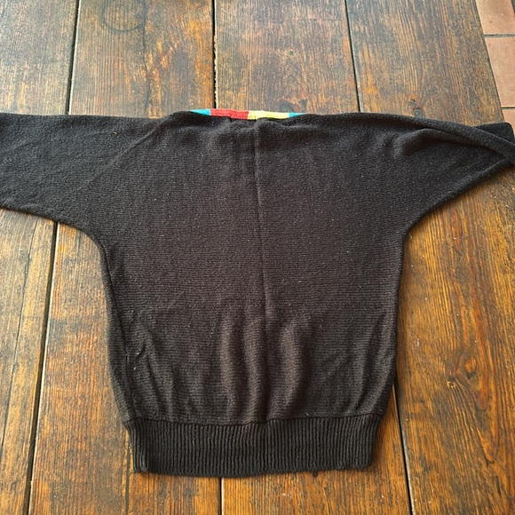 Vintage Black Sweater with turquoise blue geometric pattern design by Skiva Int. - Picture 6 of 6